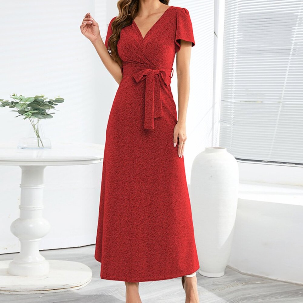 🍪Dress V-neck slim dress long dress lace-up dress